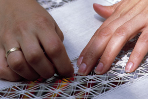 A woman knitting